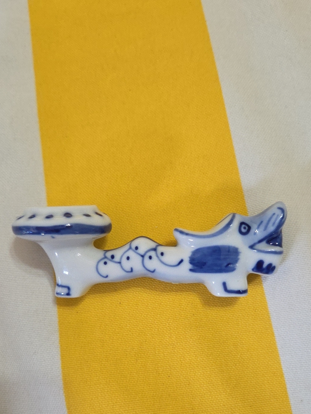 Vintage Blue White Porcelain Dragon Chopstick Rest Hashioki Figural Asian Decor